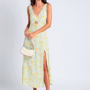& Other Stories Green & Yellow Floral Maxidress with Center Cut Out - Size 6/SM